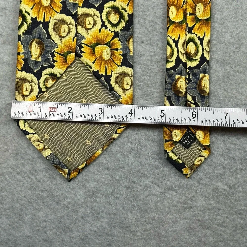 Playboy Archives Neck Tie Yellow Flowers Faces 100% Silk Blue Teal 55x4in